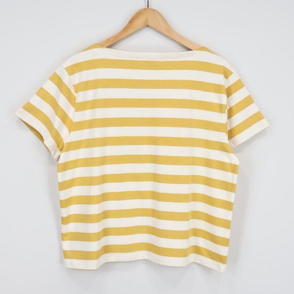NWT J.Crew Factory Striped Button-Shoulder Boatneck Tee Yellow Ivory Size Large - Picture 3 of 11